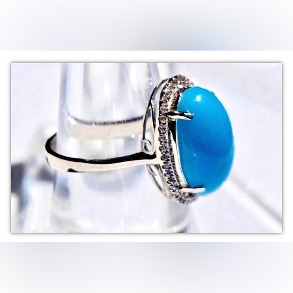 NEW Beautiful Sleeping Beauty Blue Turquoise & diamond Platinum Ring sizable - Picture 4 of 5